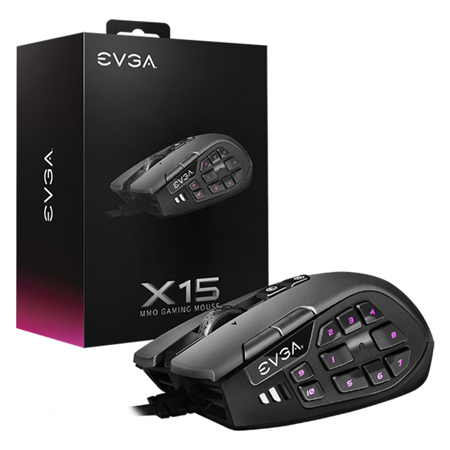 Mouse EVGA X15 MMO Gaming Mouse, Alámbrico, 16,000 DPI, 20 Botones, Pixart 3389 Optico - 904-W1-15BK-KR