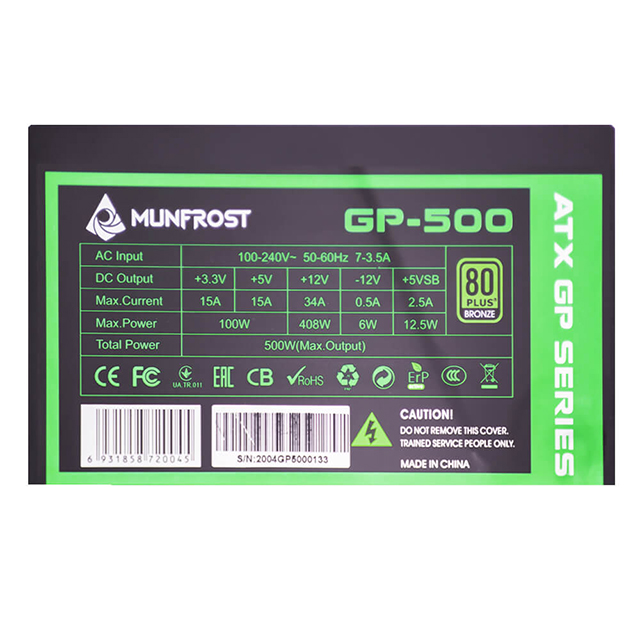 Fuente de Poder Munfrost Power Box GP-500, 500w 80 Plus Bronze