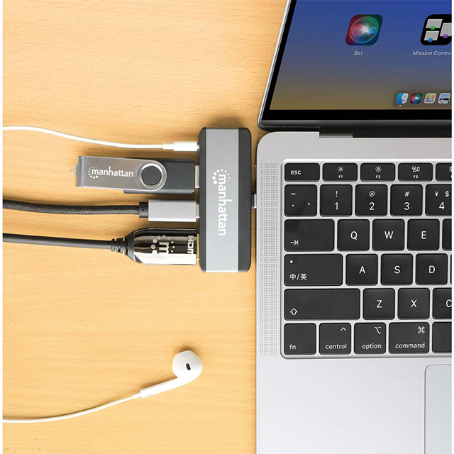 Docking Station Manhattan USB-C 4 en 1, Adaptador Portátil con HDMI 4K, USB 3.0, USB-C PD y Conector Compacto Plug & Play - 190404