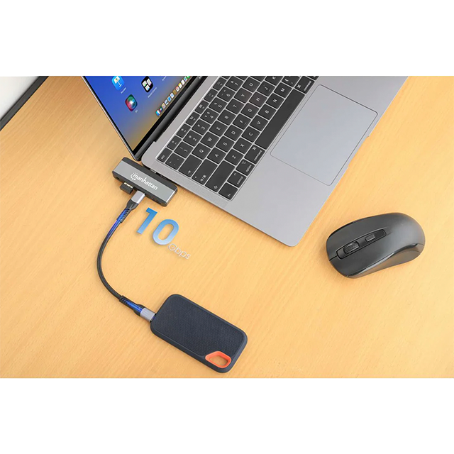 Docking Station Manhattan USB-C 4 en 1, Adaptador Portátil con HDMI 4K, USB 3.0, USB-C PD y Conector Compacto Plug & Play - 190404