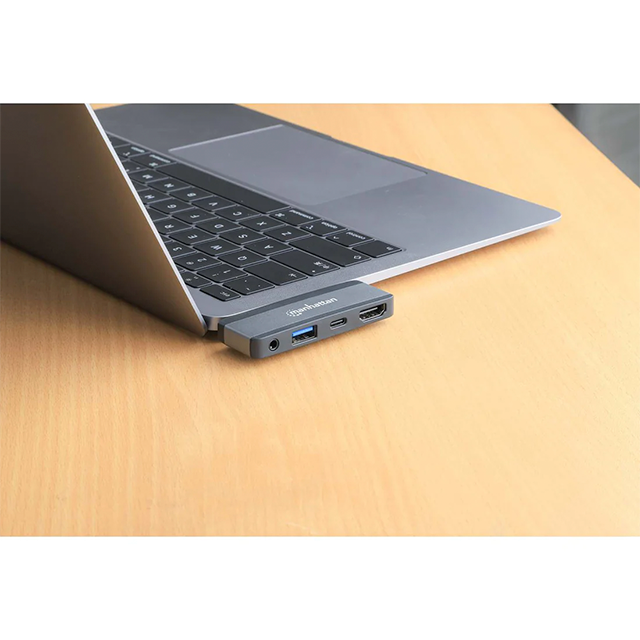 Docking Station Manhattan USB-C 4 en 1, Adaptador Portátil con HDMI 4K, USB 3.0, USB-C PD y Conector Compacto Plug & Play - 190404
