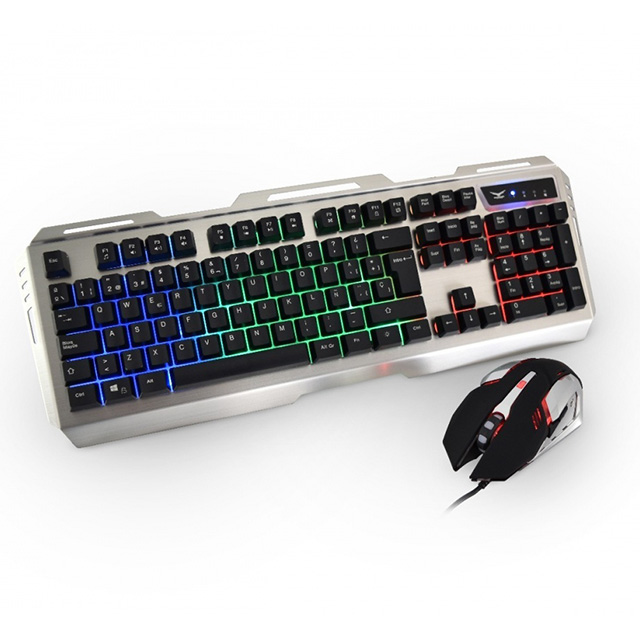 Combo de Teclado y Mouse Gamer Naceb Cyborg, Alámbrico, 3,200 DPI, Base metálica, Membrana, Español - NA-0911