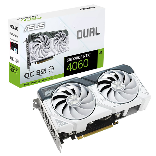 Tarjeta de Video Nvidia Asus Dual GeForce RTX 4060 White OC, 2 Ventiladores, 8GB GDDR6, OC, PCIe 4.0, Ray Tracing, Nvidia DLSS 3 - DUAL-RTX4060-O8G-WHITE