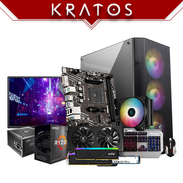 PC GAMER KRATOS | AMD Ryzen 5 5500 | Radeon XFX SWFT 210 RX6600, 8GB | 16GB DDR4 | SSD M.2 1000GB | Monitor Naceb, 24" | Combo de Teclado y Mouse Gamer  