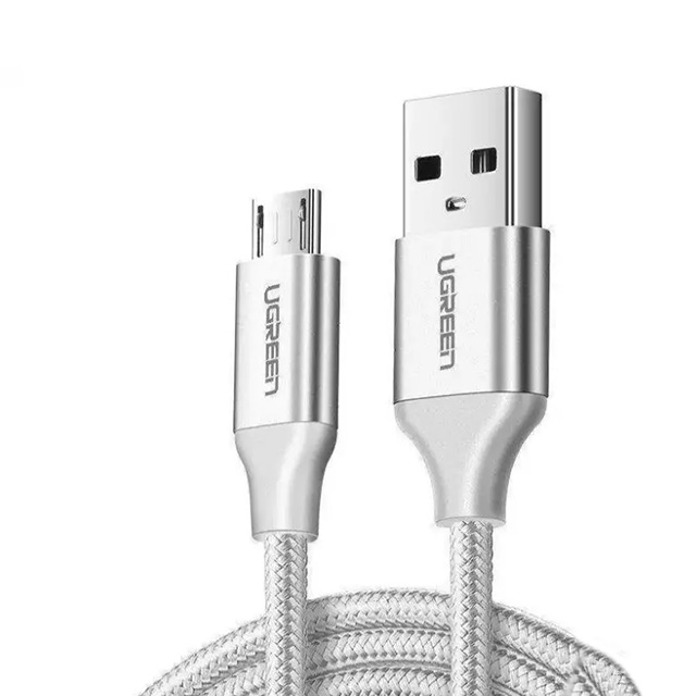 Cable UGREEN USB-A a Micro-USB 1m, Carga Rapida, Nylon Blanco - 60151