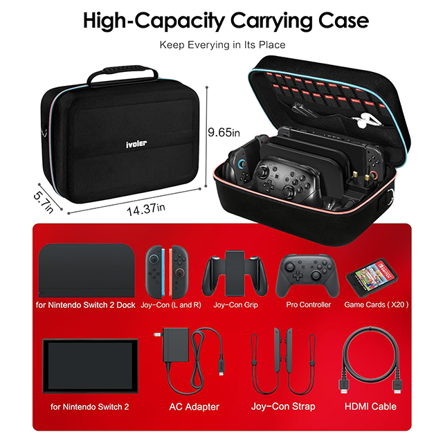 Funda ivoler para Nintendo Switch 2, Estuche Rígido Portátil de Transporte para Viaje