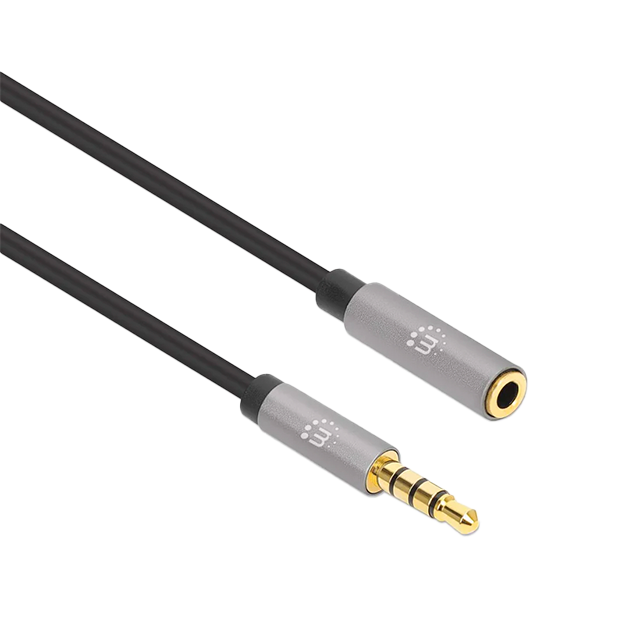 Extensión de Cable Auxiliar MANHATTAN 356053, 3.5 mm Estéreo, 5 m, Color Negro/Plata