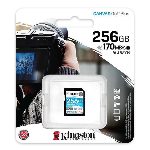 Memoria SD Kingston SDXC Canvas Go Plus, 256GB, UHS-I, U3, V30, CLASE 10 - SDG3/256GB