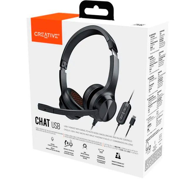 Audífonos Creative Chat USB, Alámbrico (USB-C), Micrófono Giratorio con Silencio Automático – 51EF0980AA000