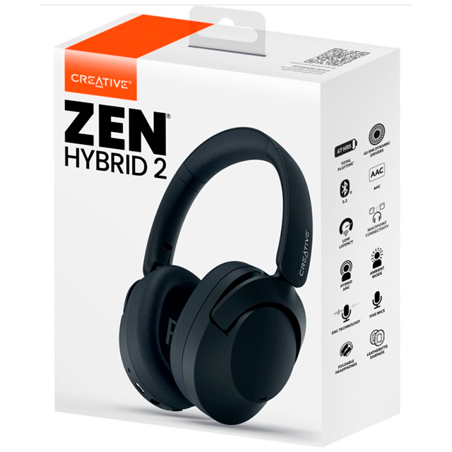 Audífonos Creative Zen Hybrid 2, Bluetooth + Alámbrico (USB-C/3.5 mm), Micrófono Integrado, Negro – 51EF1140AA001