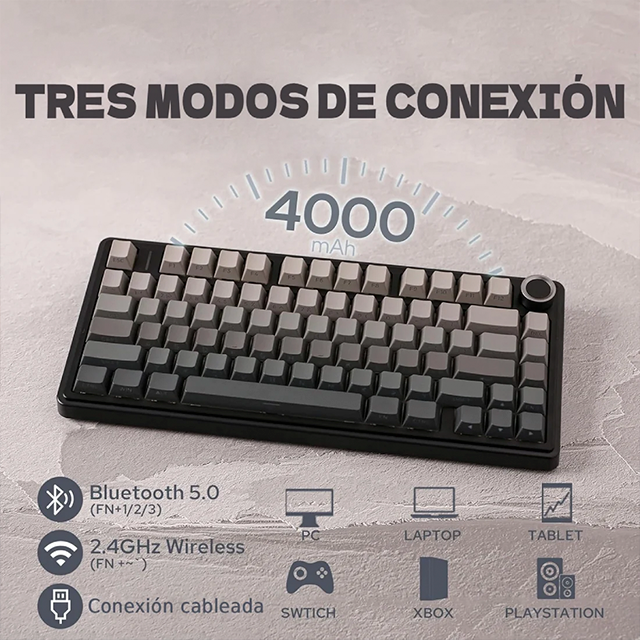 Teclado Mecánico Inalámbrico AULA F75 Pro Black/Gray, 75%, Reaper Switch, Triple Conexión, Gasket, RGB – 8500-0050