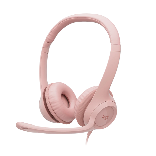 Audífonos Logitech H390, Conexión USB, Micrófono con Cancelación de Ruido, Controles en Cable, Sonido Digital Estéreo, Diadema Ajustable, Color Rose - 981-001280