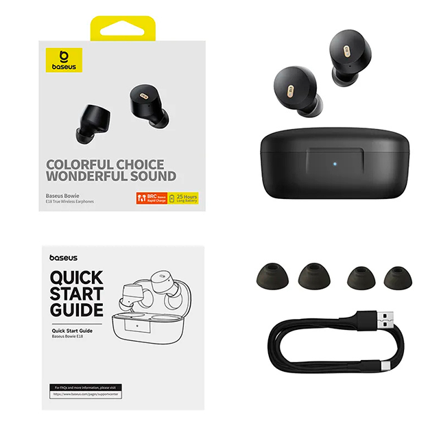 Audífonos Inalámbricos Baseus Bowie E18, Bluetooth 5.3, 25H con Estuche, Negro – A00023800123-00