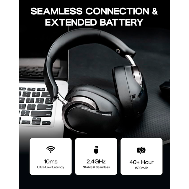 Diadema Gamer AULA A700 Black, inalámbricos tri-mode, Bluetooth/2.4 GHz/USB-C, sonido virtual 7.1, micrófono IA desmontable, RGB – 8500-0208