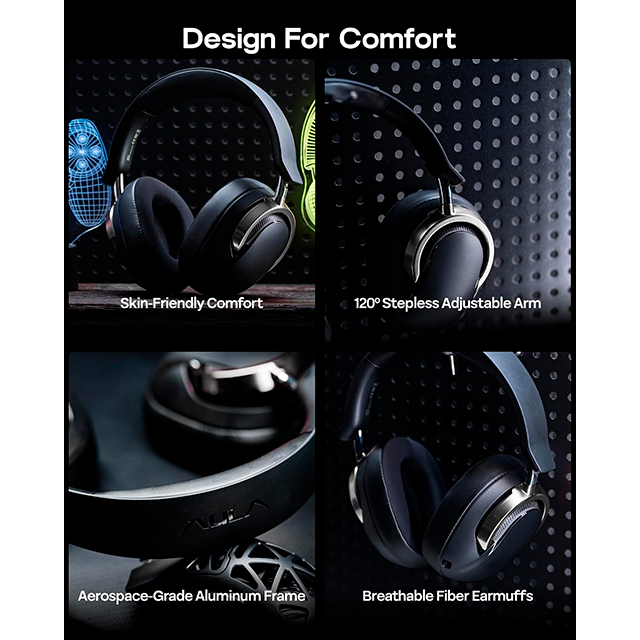 Diadema Gamer AULA A700 Black, inalámbricos tri-mode, Bluetooth/2.4 GHz/USB-C, sonido virtual 7.1, micrófono IA desmontable, RGB – 8500-0208