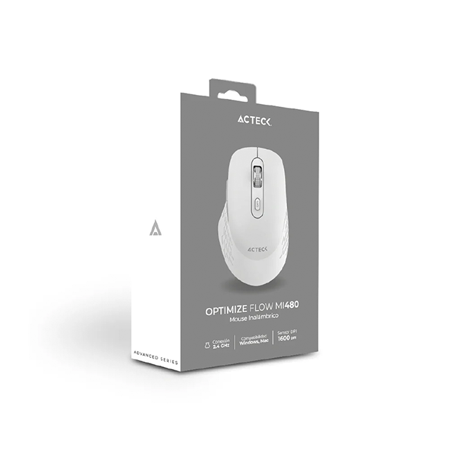 Mouse Acteck Optimize Flow MI480, RF Inalámbrico, Óptico, 1.600DPI, Blanco - AC-939843