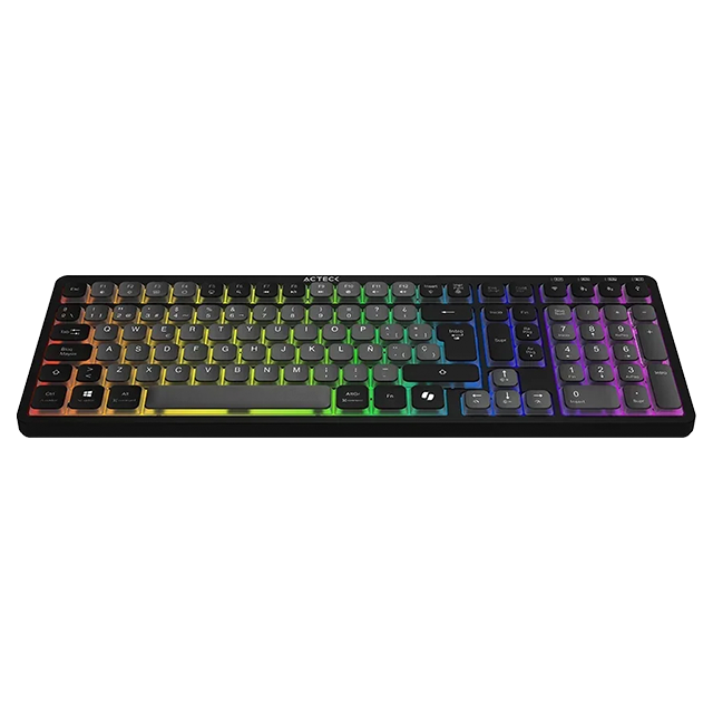Teclado Mecánico Multidispositivo Acteck Techno Pro TI790, 100%, Switch Morado, 2.4 GHz, Bluetooth, RGB, Recargable, Negro – AC-940061