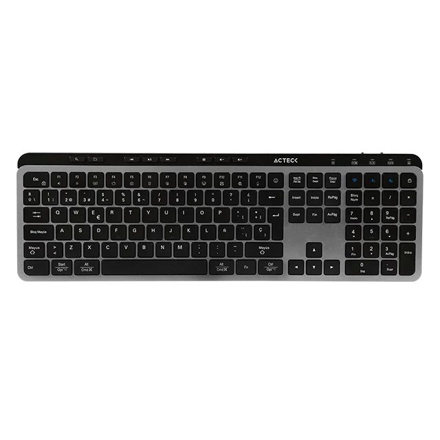Teclado Multidispositivo Acteck Inspire Krea TI755, 100%, 118 Teclas, 2.4 GHz, Bluetooth 5.1, Membrana Tipo Tijera, Recargable, Negro-Gris – AC-940085
