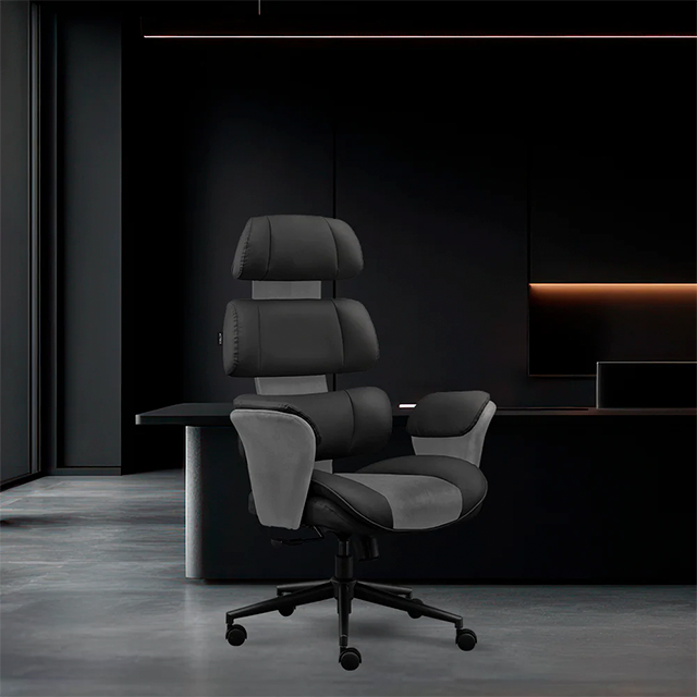 Silla de Oficina Luxor Ultra EC870, Piel PU Premium, Pistón Clase 3, Reclinable 135°, Negro/Gris – AC-943420