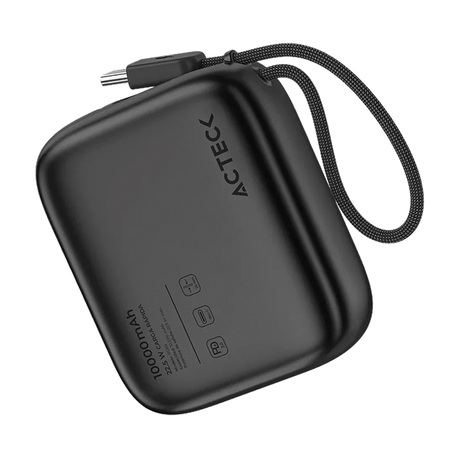 Cargador Powerbank Acteck Energon GO Plug Pro PG60, 10,000 mAh, USB-C, Carga Rápida 22.5W, Cable Integrado, Negro – AC-945615