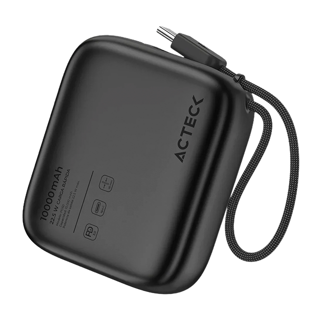 Cargador Powerbank Acteck Energon GO Plug Pro PG60, 10,000 mAh, USB-C, Carga Rápida 22.5W, Cable Integrado, Negro – AC-945615