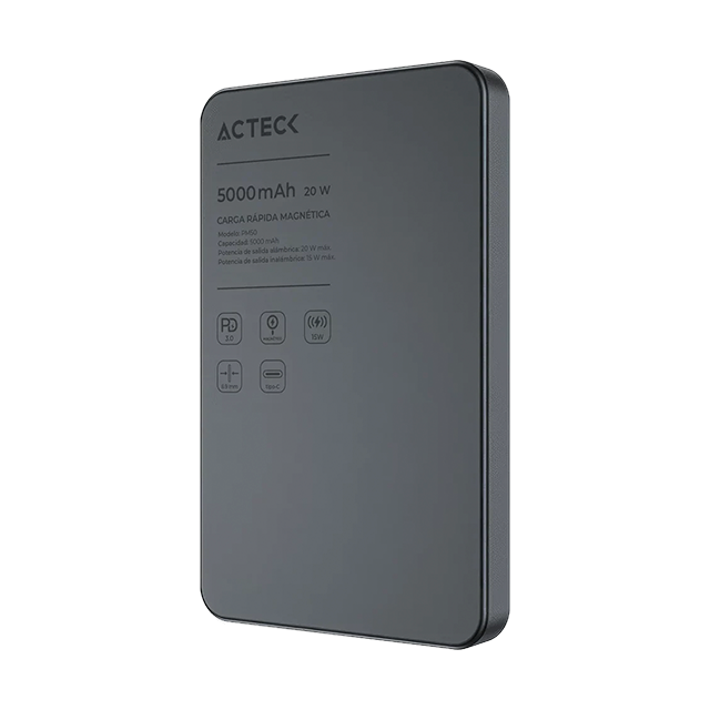 Cargador Powerbank Acteck Energon GO Slim Pro PM50, 5,000 mAh, Carga Inalámbrica Magnética Qi2 20W, USB-C, Negro – AC-945639