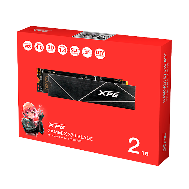 Unidad de Estado Sólido SSD XPG GAMMIX S70 BLADE 2TB, M.2 2280, PCIe 4.0 ×4, NVMe 1.4, 7,400/6,800 MB/s – AGAMMIXS70B-2T-CS