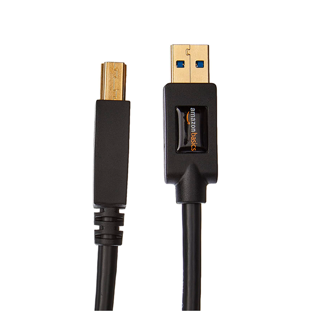 Cable USB-A a USB-B 3.0 Amazon Basics, 4.8 Gbps, Conectores Chapados en Oro, 6 ft, Negro