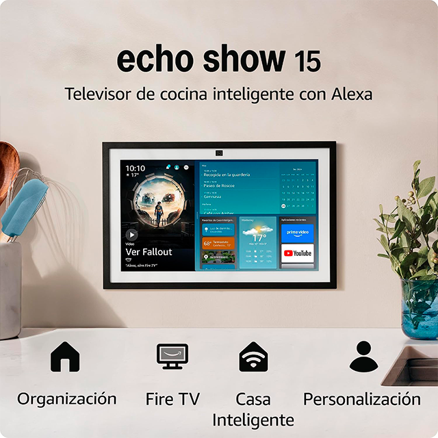 Pantalla Inteligente Amazon Echo Show 15 (2.ª Gen), 15.6" Full HD Táctil, Fire TV, Alexa, Cámara 13 MP, Wi-Fi 6E, 16 GB – CP38RE