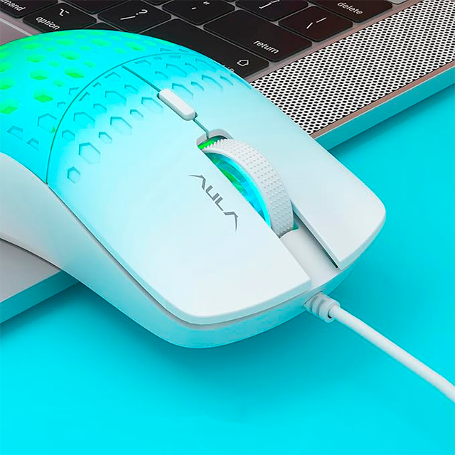 Mouse gamer Aula S11 Pro alámbrico, DPI ajustable 500–3600, RGB, Verde-Azul – 8500-0104
