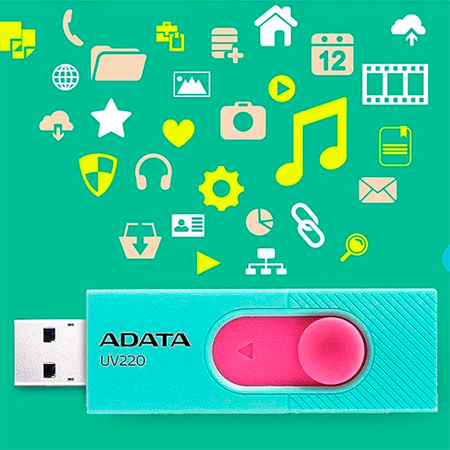 Memoria USB ADATA UV220, 32GB, USB 2.0, Turquesa/Rosa – AUV220-32G-RGNPK