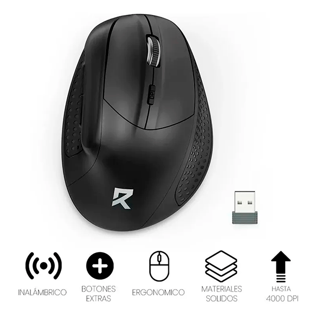 Mouse Inalámbrico Redragon Ofimática BM-4033, Ergonómico Vertical, 4000 DPI, 2.4 GHz, 6 Botones, Negro – BM-4033