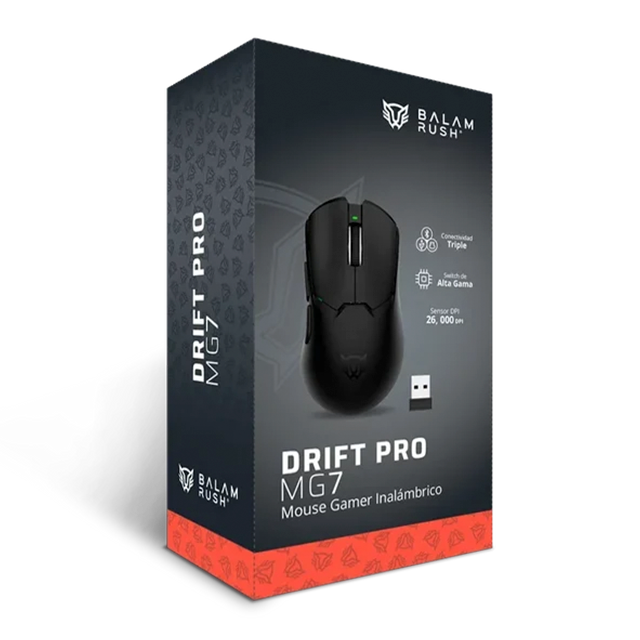 Mouse Gaming Inalámbrico Balam Rush Drift Pro MG7, PAW3395, 26,000 DPI, 1000 Hz, Bluetooth 5.3, 2.4 GHz, USB-C, 5 Botones, RGB – BR-938525