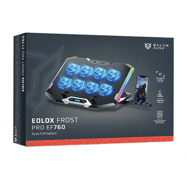 Base Enfriadora para Laptop Balam Rush EOLOX FROST PRO EF760, 17", 15 Ventiladores, RGB, 8 niveles, USB-A/USB-C – BR-941129