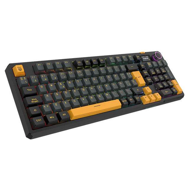 Teclado Gamer Mecánico Inalámbrico Defeat Level GK3, 90%, Bluetooth 5.1, 2.4GHz, Gasket, RGB, pantalla y perilla, Legend Negro – BR-942492
