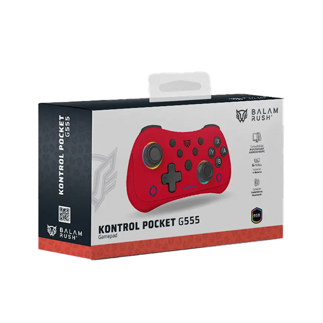 Control inalámbrico Balam Rush KONTROL POCKET G555, Bluetooth 5.0 / Alámbrico USB-C, Multiplataforma, Rojo – BR-942584