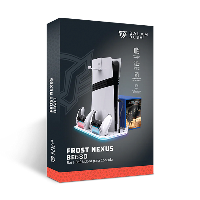 Base Enfriadora Froost Nexus BE680 para PS5, PS5 Slim y PS5 Pro, carga de controles, RGB, blanco – BR-943598