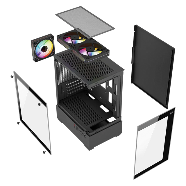 Gabinete Nitrox Glow Crystal 4700C, Micro ATX, vidrio templado, compacto, negro – BR-943918