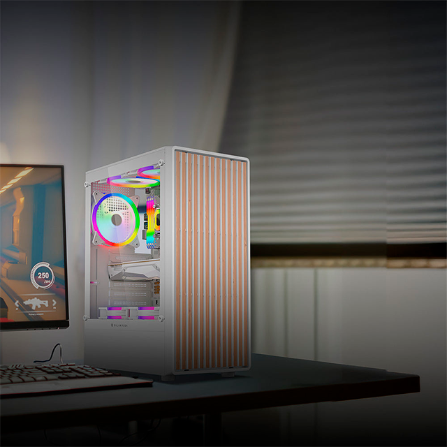 Gabinete Gamer Dragonfly Wood GM580CW, Blanco, ATX/Micro-ATX/Mini-ITX, Panel Frontal Tipo Madera – BR-943970