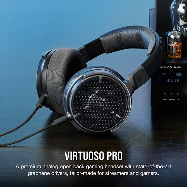 Diadema Corsair VIRTUOSO PRO Open Back, Alámbricos 3.5 mm, Drivers 50 mm de Grafeno, Micrófono Desmontable – CA-9011370-NA