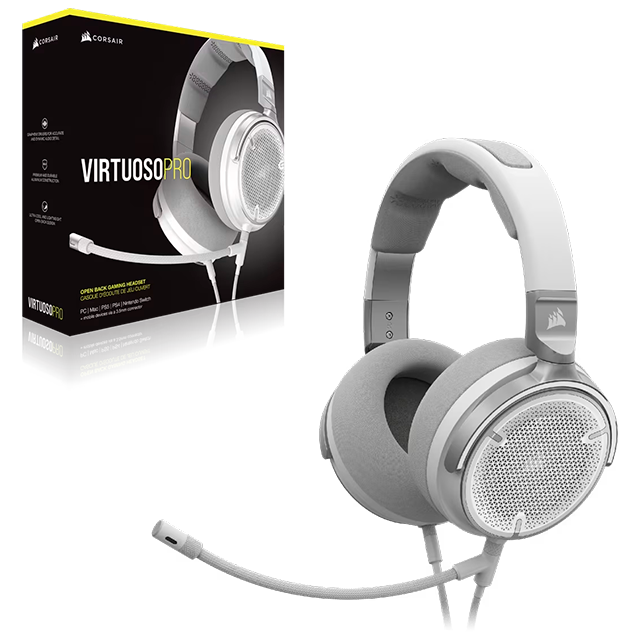 Diadema Corsair VIRTUOSO PRO Open Back, Alámbricos 3.5 mm, Drivers de Grafeno 50 mm, Micrófono Desmontable, Blanco – CA-9011371-NA