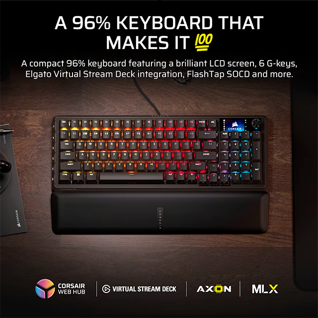 Teclado Mecánico Corsair Vanguard 96 MLX Plasma, Switches Mecánicos MLX, USB, Formato 96% – CH-91E901E-NA