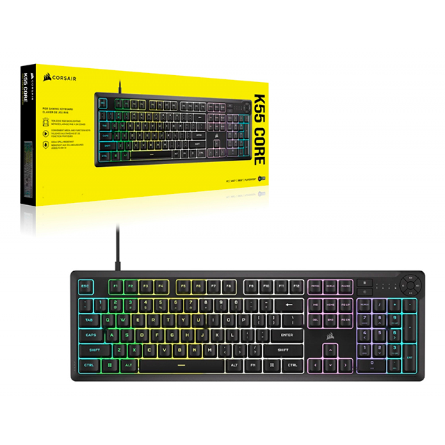 Teclado Gamer Corsair K55 Core RGB, Membrana, Switch Rubber, Retroiluminación RGB, Ingles – CH-9226C65-NA