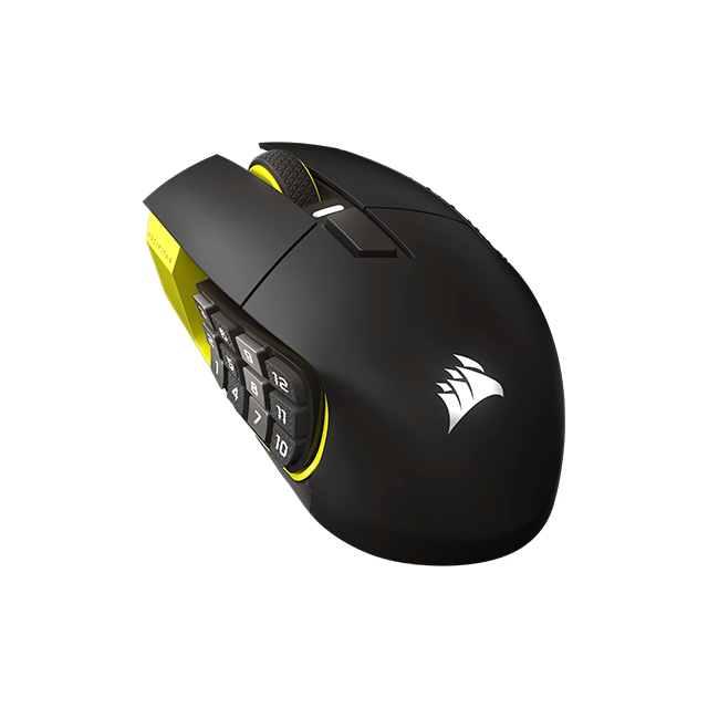 Mouse Óptico Corsair Scimitar Elite Wireless, Inalámbrico, Sensor 26,000 DPI, Panel Lateral 12 Botones, Negro/Amarillo – CH-9314415-WW