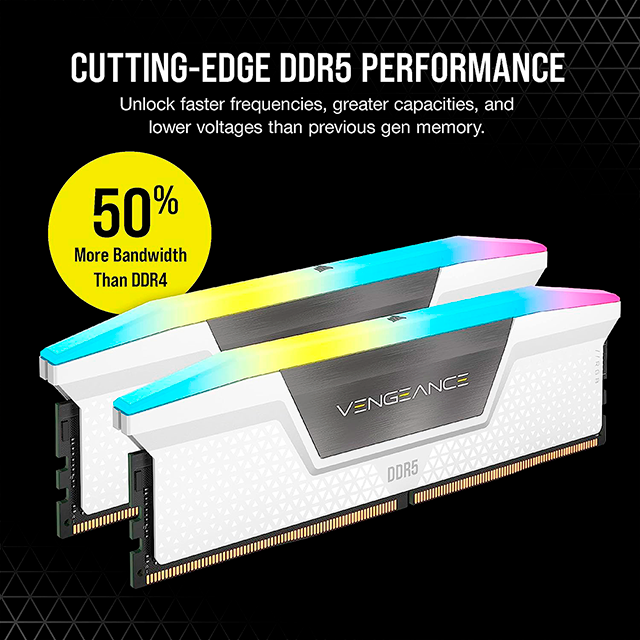Memoria RAM Corsair Vengeance RGB 32 GB (2×16 GB), DDR5, 5200 MHz CL40 Blanca – CMH32GX5M2B5200C40W - DDR5-LOCK