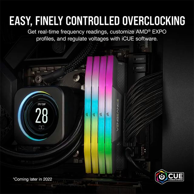 Memoria RAM Corsair Vengeance RGB 32 GB (2×16 GB), DDR5, 5200 MHz CL40 – CMH32GX5M2B5200Z40K