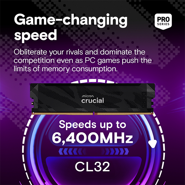 Memoria RAM Crucial Pro 32GB (2×16GB), DDR5, 6400 MHz, CL32, UDIMM, Negro – CP2K16G64C32U5B