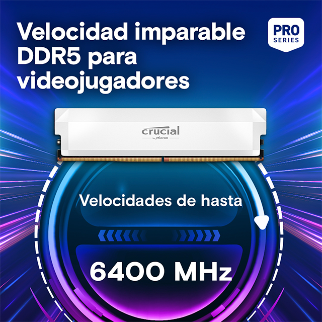 Memoria RAM Crucial Pro 64GB (2×32GB), DDR5, 6400 MHz, CL40, UDIMM, blanco – CP2K32G64C40U5W
