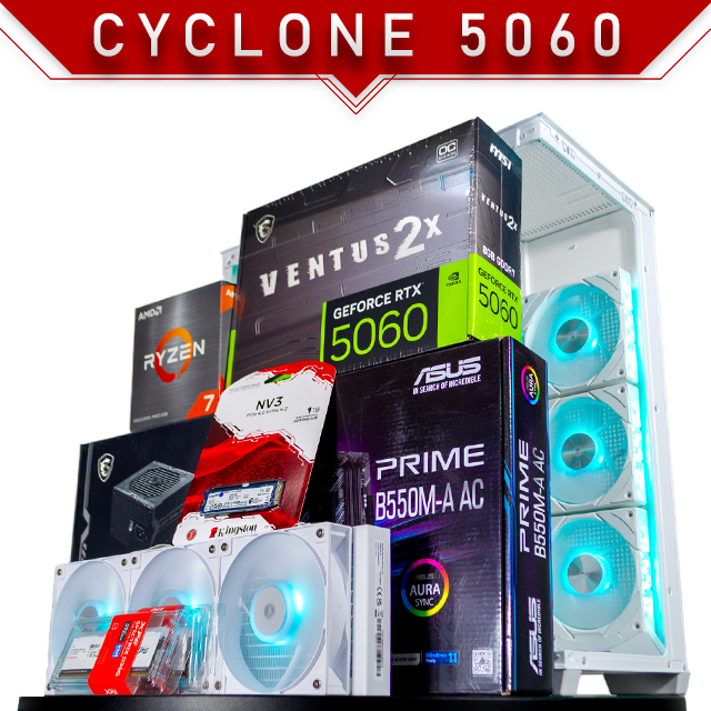 PC Gamer CYCLONE 5060 WHITE | AMD Ryzen 7 5700G | 5060 Ventus 2X OC | 16GB DDR4 | SSD 1TB NVMe | AIO 360mm | 4 Ventiladores