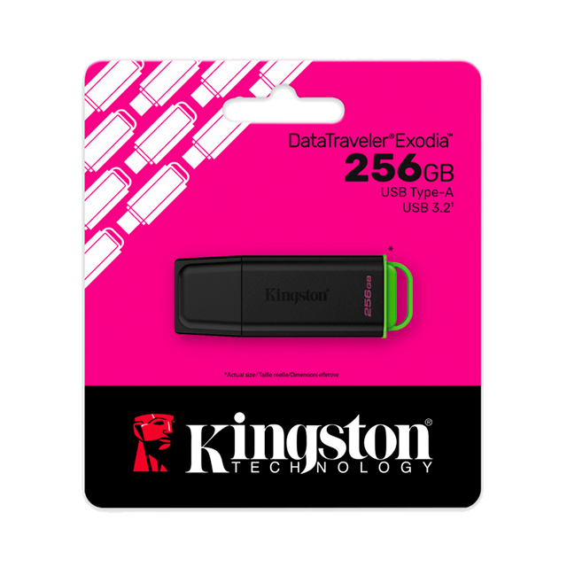 Memoria USB Kingston DataTraveler Exodia 256 GB, USB-A 3.2 Gen 1, Tapa Protectora, Negro/Verde – DTXG2/256GB